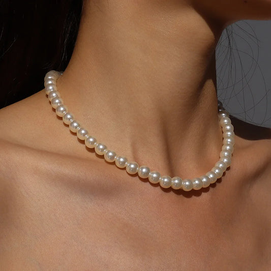 2023 Trend Wedding Party Jewelry Big Pearl Choker Necklace For Women Elegant White Imitation Pearl Necklaces X0172