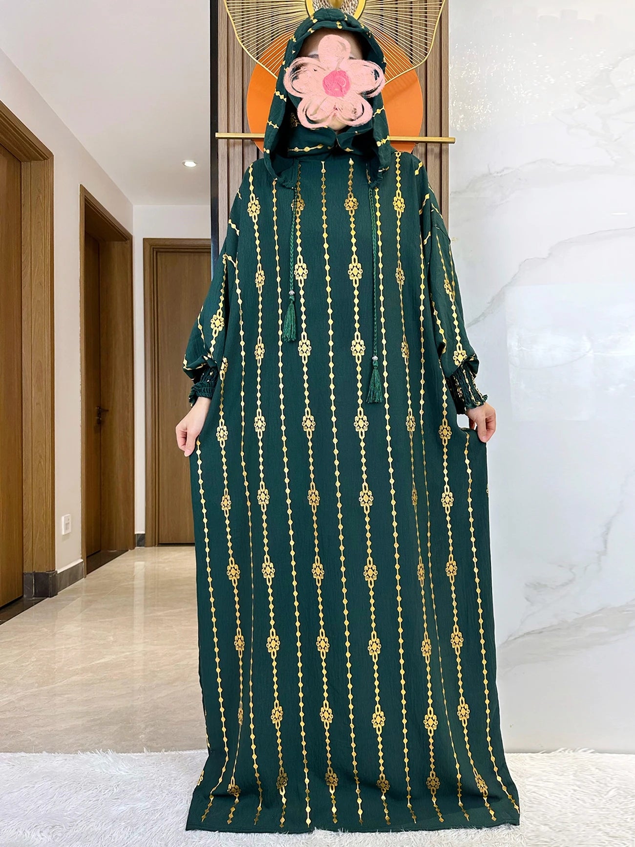 New Cotton Ramadan Muslim Two-Hat Abaya Dubai Turkey Islam Prayer Clothes Gold Dust   Dress Islam Women Dress Kaftan