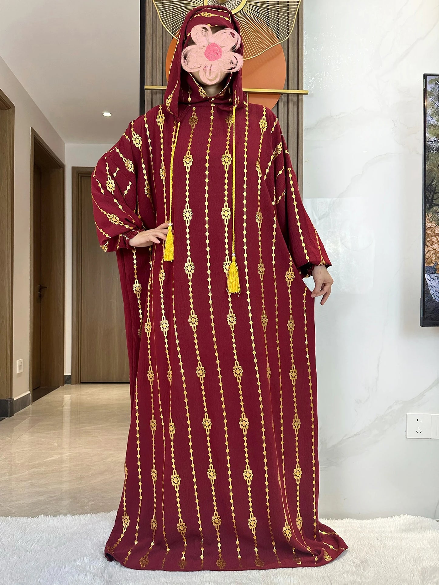 New Cotton Ramadan Muslim Two-Hat Abaya Dubai Turkey Islam Prayer Clothes Gold Dust   Dress Islam Women Dress Kaftan