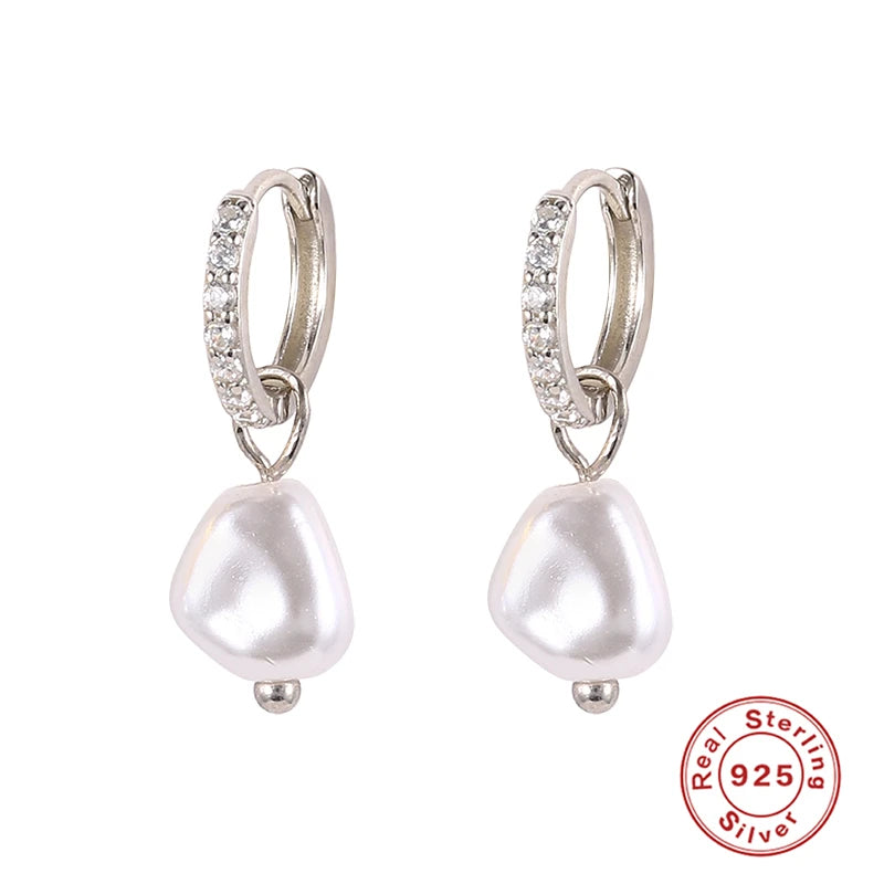 ROXI 925 Sterling Silver Pearls Earrings For Women Wedding Fine Jewelry Piercing Earrings Hoops Bohemia Pendientes Plata Earings